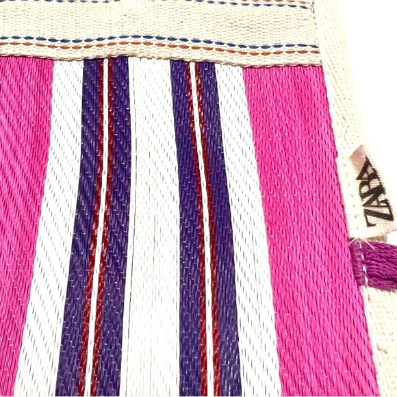 ZARA Stripe Phone Holder Crossbody Bag – Pink, Purple & Cream Canvas Pouch - Picture 3 of 6